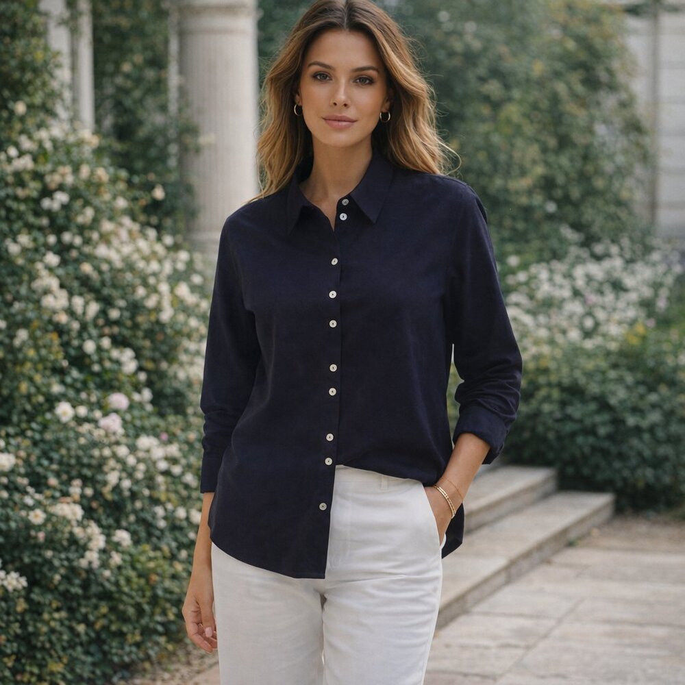 Steilmann Made In Germany Womens Classic Navy Button Up Shirt- Size 14-16